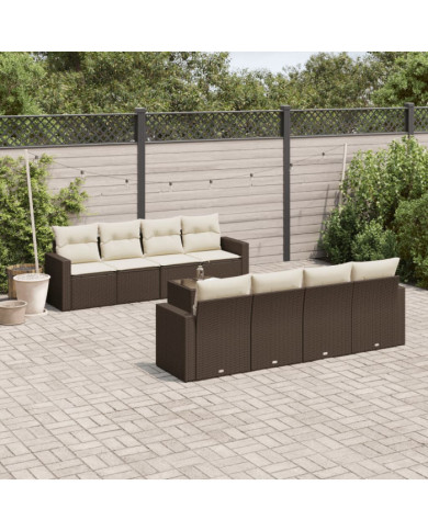 Salon de jardin avec coussins 9 pcs marron résine tressée | Mobilier & Déco