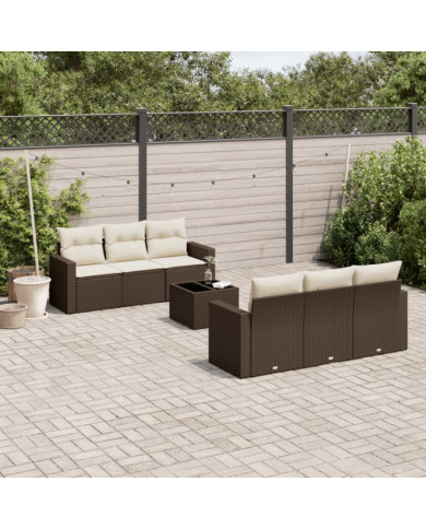 Salon de jardin avec coussins 7 pcs marron résine tressée | Mobilier & Déco