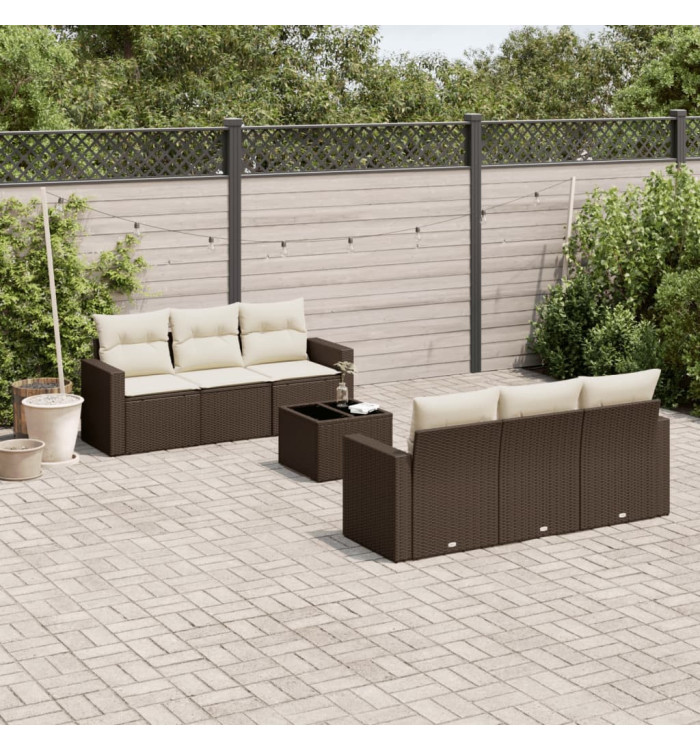 Salon de jardin avec coussins 7 pcs marron résine tressée | Mobilier & Déco