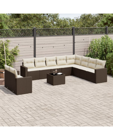 Salon de jardin et coussins 11 pcs marron résine tressée | Mobilier & Déco