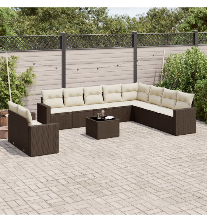 Salon de jardin et coussins 11 pcs marron résine tressée | Mobilier & Déco