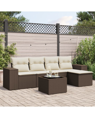Salon de jardin avec coussins 6 pcs marron résine tressée | Mobilier & Déco