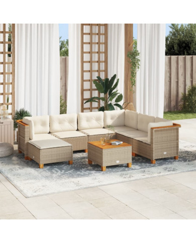 Salon de jardin avec coussins 8 pcs beige résine tressée | Mobilier & Déco