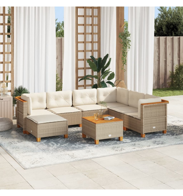 Salon de jardin avec coussins 8 pcs beige résine tressée | Mobilier & Déco