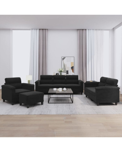 Ensemble de canapés 4 pcs avec coussins noir tissu microfibre | Mobilier & Déco