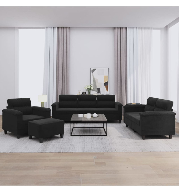Ensemble de canapés 4 pcs avec coussins noir tissu microfibre | Mobilier & Déco