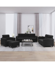 Ensemble de canapés 4 pcs avec coussins noir tissu microfibre | Mobilier & Déco