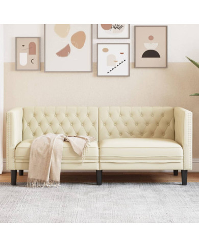Canapé Chesterfield 2 places crème similicuir | Mobilier & Déco