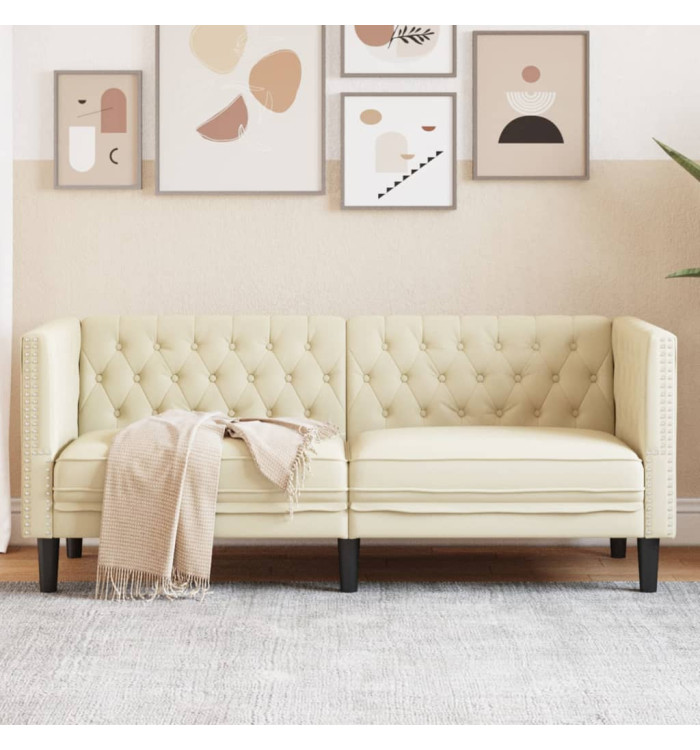 Canapé Chesterfield 2 places crème similicuir | Mobilier & Déco