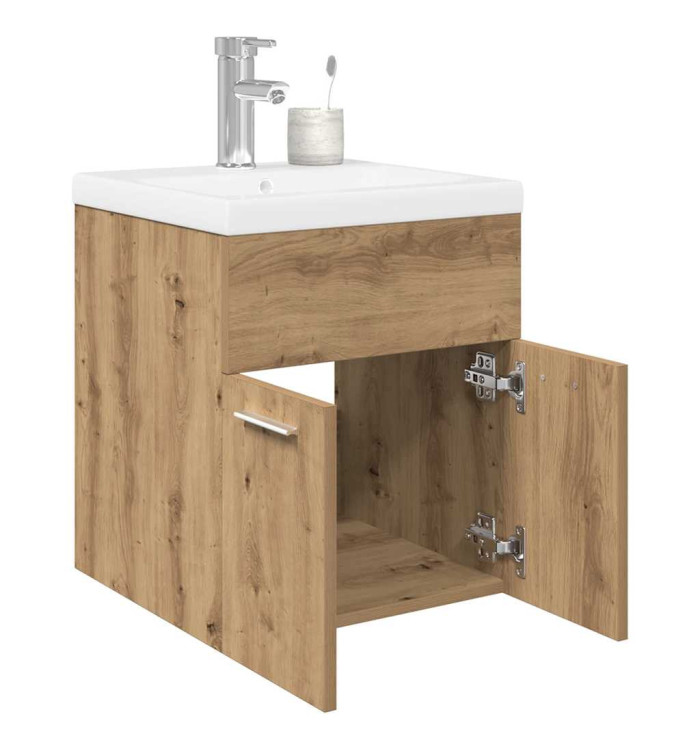Meuble lavabo avec bassin et robinet intégrés chêne artisanal | Mobilier & Déco