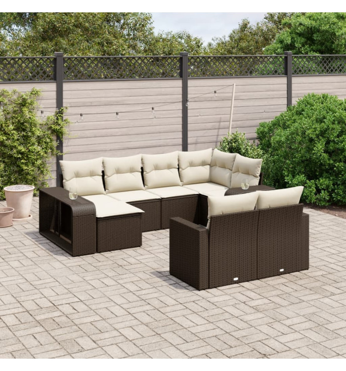 Salon de jardin 10 pcs avec coussins marron résine tressée | Mobilier & Déco