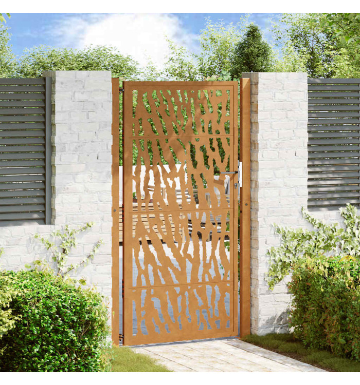Porte de jardin acier résistant aux intempéries design tracés | Mobilier & Déco