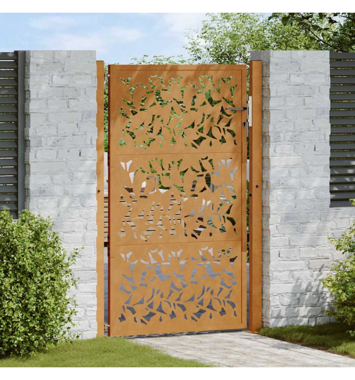 Porte de jardin acier résistant aux intempéries design feuilles | Mobilier & Déco