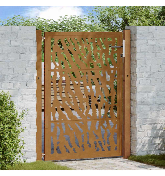 Porte de jardin acier résistant aux intempéries design tracés | Mobilier & Déco