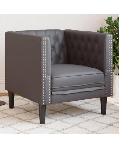 Fauteuil Chesterfield gris similicuir | Mobilier & Déco