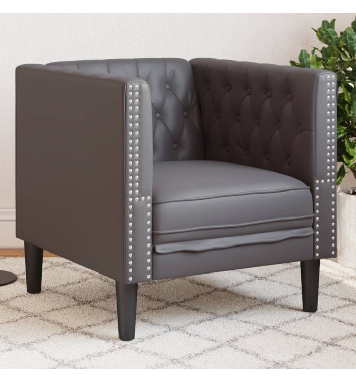 Fauteuil Chesterfield gris similicuir | Mobilier & Déco
