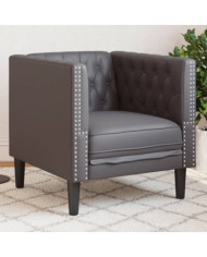 Fauteuil Chesterfield gris similicuir | Mobilier & Déco