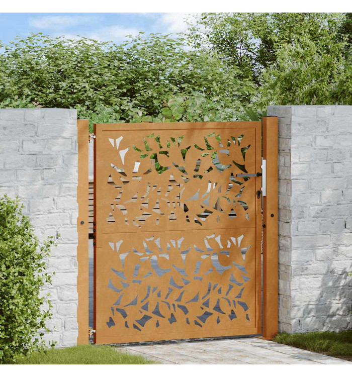 Porte de jardin acier résistant aux intempéries design feuilles | Mobilier & Déco
