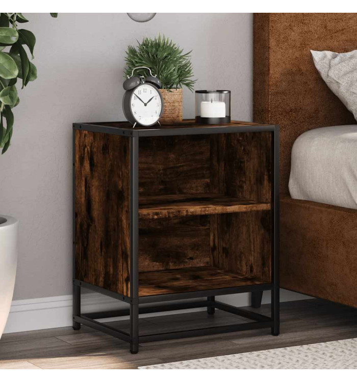 Table de chevet chêne fumé 40x31x50 cm bois d'ingénierie métal | Mobilier & Déco