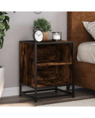Table de chevet chêne fumé 40x31x50 cm bois d'ingénierie métal | Mobilier & Déco