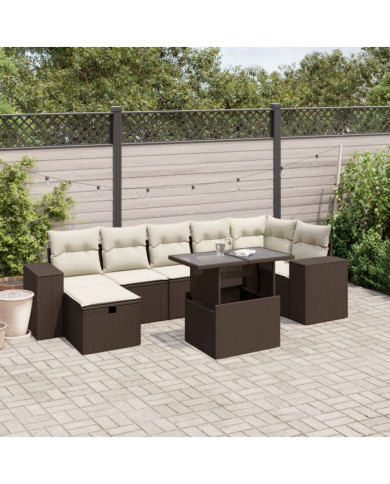 Salon de jardin 8 pcs avec coussins marron résine tressée | Mobilier & Déco