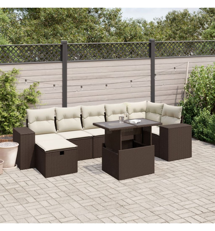 Salon de jardin 8 pcs avec coussins marron résine tressée | Mobilier & Déco