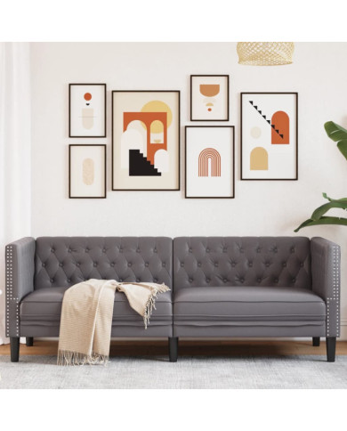 Canapé à 3 places Chesterfield gris similicuir | Mobilier & Déco
