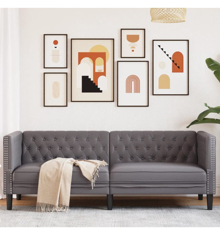 Canapé à 3 places Chesterfield gris similicuir | Mobilier & Déco