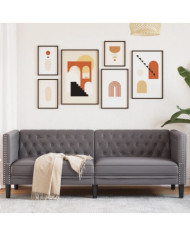 Canapé à 3 places Chesterfield gris similicuir | Mobilier & Déco