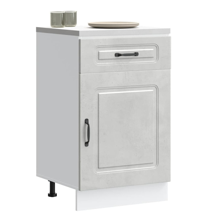 Armoire de cuisine Kalmar gris béton bois d'ingénierie | Mobilier & Déco