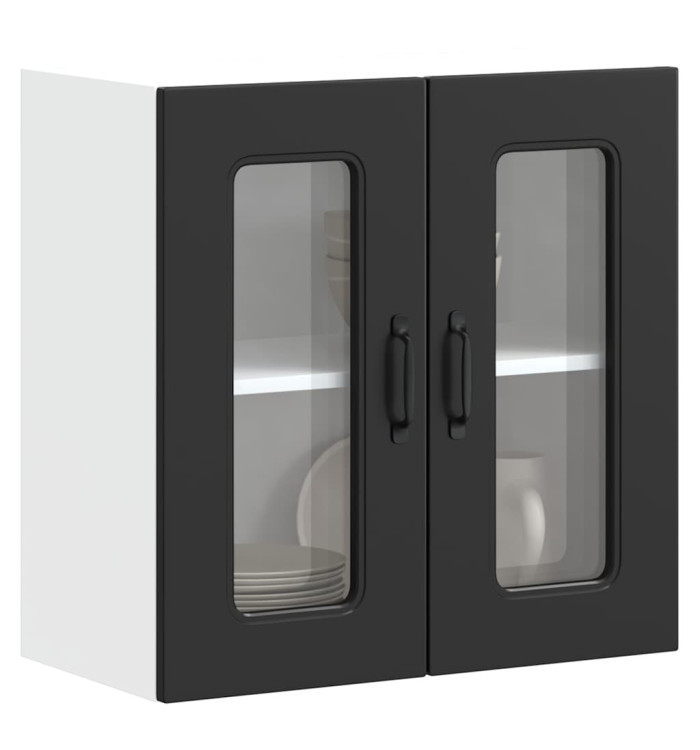 Armoire murale de cuisine avec porte en verre Kalmar noir | Mobilier & Déco