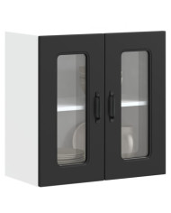 Armoire murale de cuisine avec porte en verre Kalmar noir | Mobilier & Déco