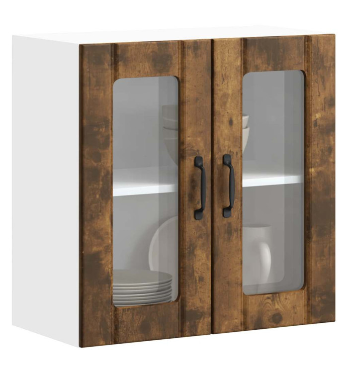 Armoire murale de cuisine avec porte en verre Lucca chêne fumé | Mobilier & Déco