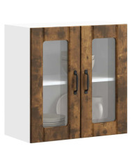 Armoire murale de cuisine avec porte en verre Lucca chêne fumé | Mobilier & Déco