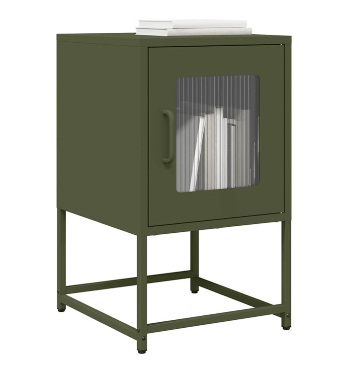 Table de chevet vert olive 36x39x60,5 cm acier laminé à froid | Mobilier & Déco