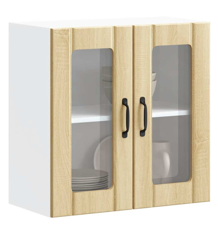Armoire murale de cuisine et porte en verre Lucca chêne sonoma | Mobilier & Déco