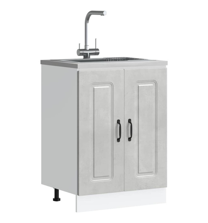 Meuble bas pour évier Kalmar gris béton bois d'ingénierie | Mobilier & Déco