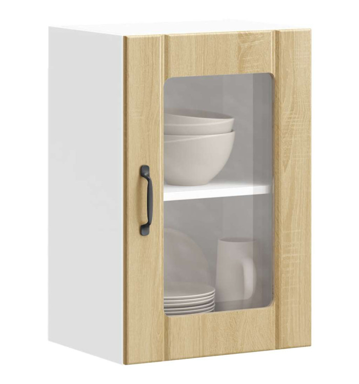 Armoire murale de cuisine et porte en verre Lucca chêne sonoma | Mobilier & Déco
