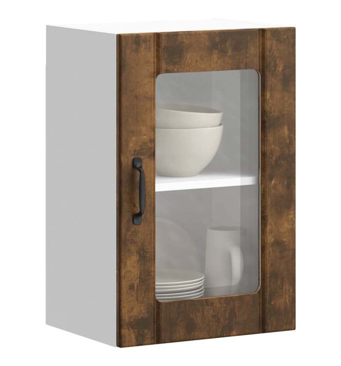 Armoire murale de cuisine avec porte en verre Lucca chêne fumé | Mobilier & Déco