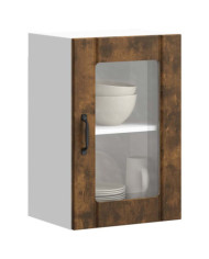 Armoire murale de cuisine avec porte en verre Lucca chêne fumé | Mobilier & Déco