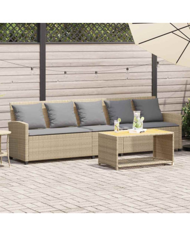 Canapé de jardin avec coussins 5 places beige résine tressée | Mobilier & Déco