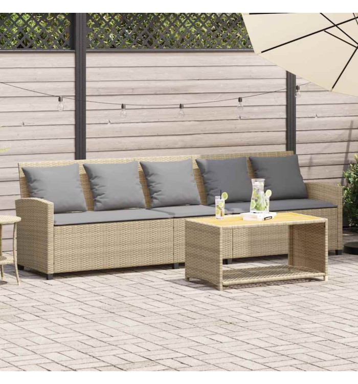 Canapé de jardin avec coussins 5 places beige résine tressée | Mobilier & Déco