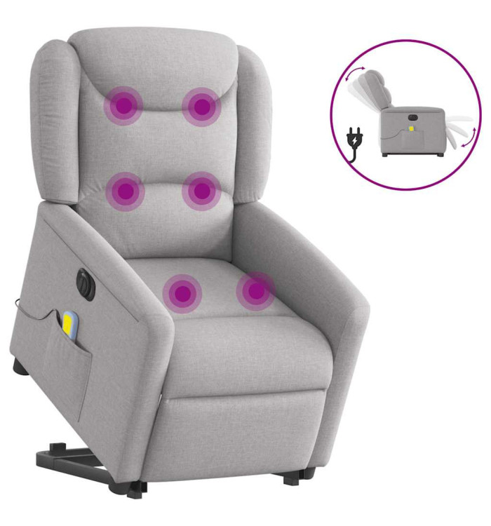 Fauteuil inclinable de massage électrique gris nuage tissu | Mobilier & Déco