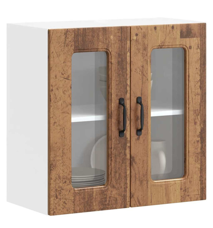 Armoire murale de cuisine avec porte en verre Kalmar vieux bois | Mobilier & Déco