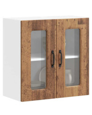Armoire murale de cuisine avec porte en verre Kalmar vieux bois | Mobilier & Déco