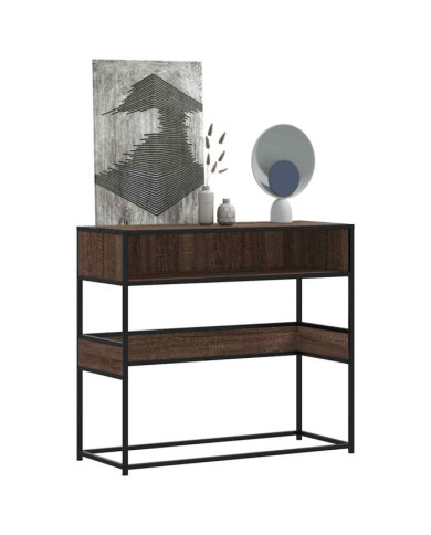 Table console chêne marron 90x35x80 cm bois d'ingénierie | Mobilier & Déco