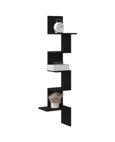 Étagère d'angle murale noir 32x32x127,5 cm bois d'ingénierie | Mobilier & Déco