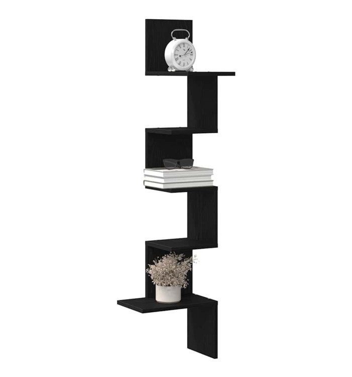 Étagère d'angle murale noir 32x32x127,5 cm bois d'ingénierie | Mobilier & Déco
