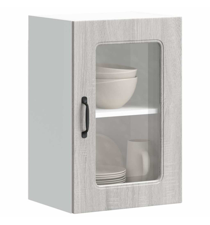 Armoire murale de cuisine et porte en verre Kalmar sonoma gris | Mobilier & Déco