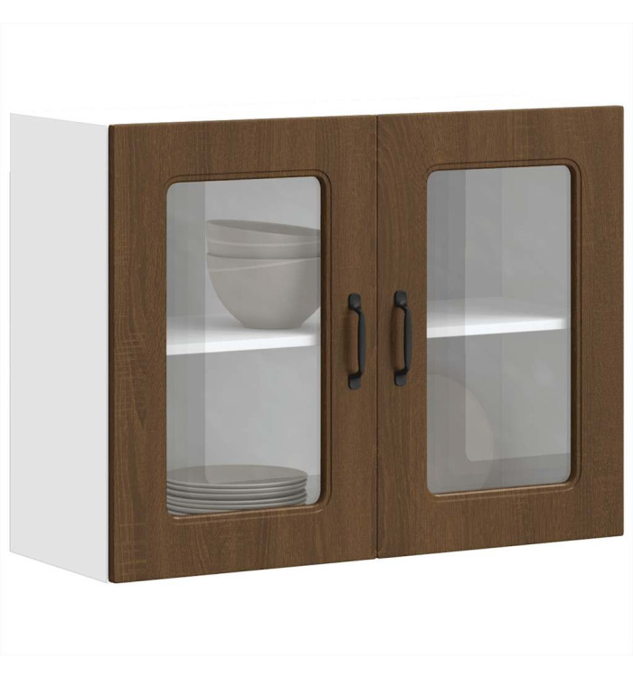 Armoire murale de cuisine et porte en verre Kalmar chêne marron | Mobilier & Déco